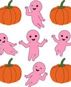 Pink Figures and Orange Pumpkins Scatter Rug
