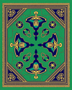 Emerald Blue Gold Symmetry Scroll Rug
