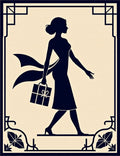 Art Deco Navy Woman Shopping Silhouette Rug