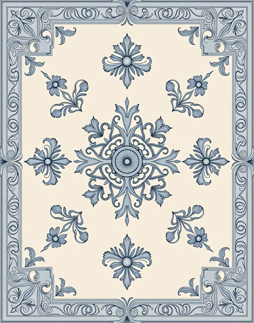 Blue Acanthus Leaf Scrollwork Rug