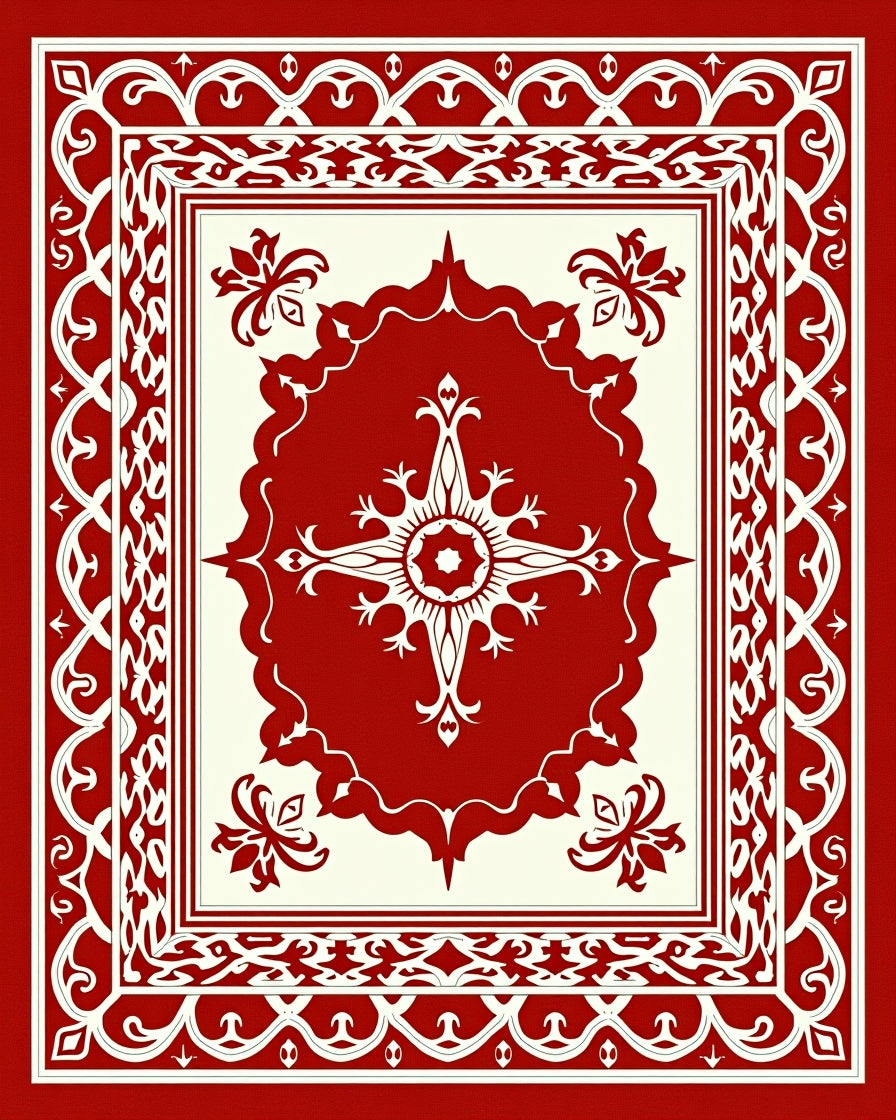 Classic Red Vintage Geometric Medallion Rug