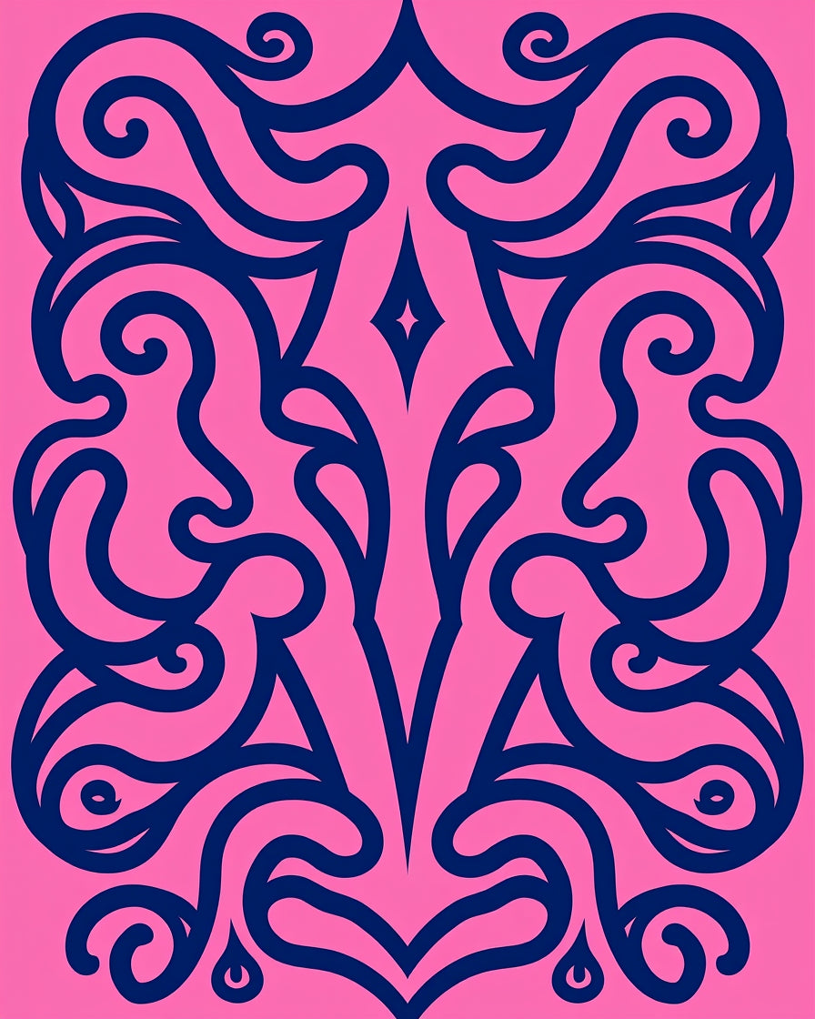 Vivid Blue Swirls on Pink Background Rug