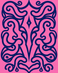 Vivid Blue Swirls on Pink Background Rug
