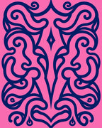 Vivid Blue Swirls on Pink Background Rug
