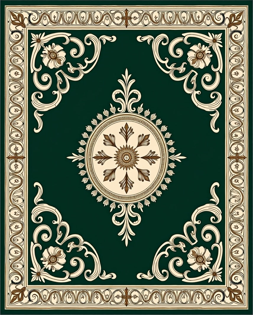 Rich Emerald Green Floral Scroll Rug