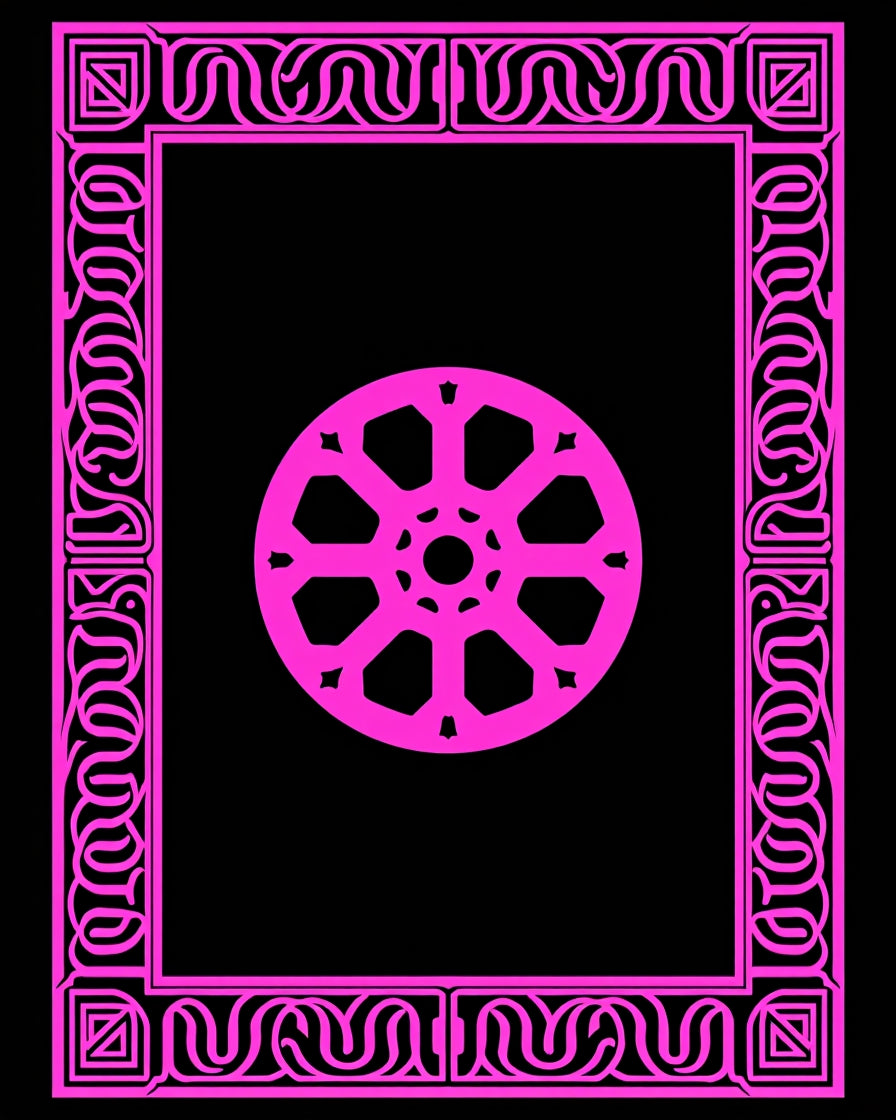 Vibrant Pink Geometric Circular Frame Rug