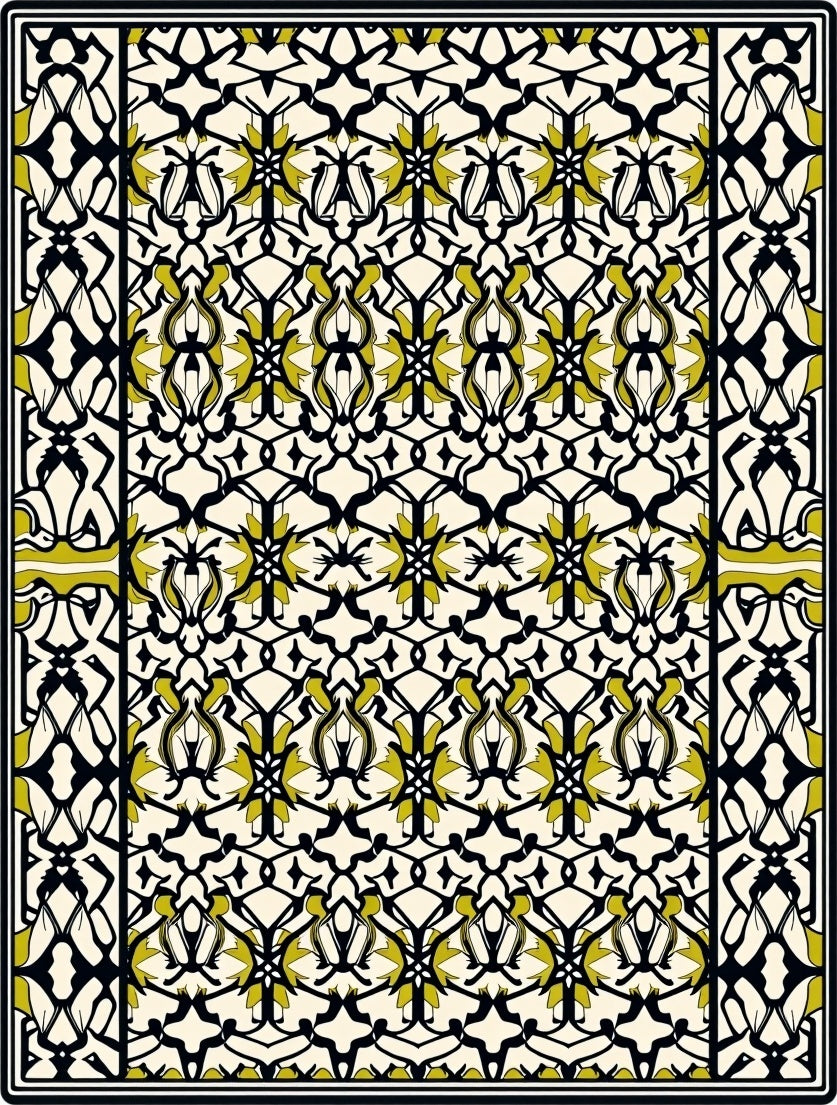 Black Gold Intricate Floral Lattice Art Rug