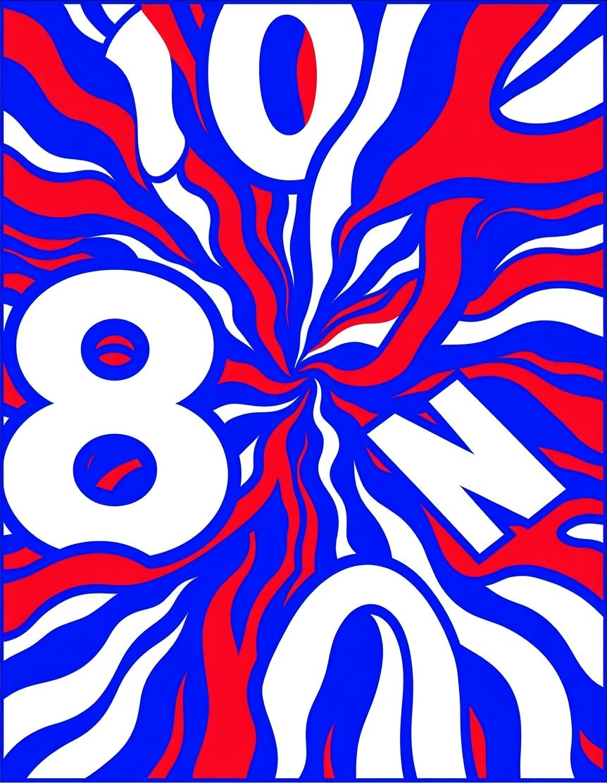 White Bold Numbers Red Blue Swirl Rug