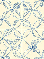 Cream Blue Botanical Petal Arrangement Rug