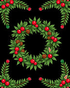 Green Leaf Red Berry Wreath Rug