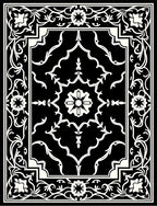 Classic Black White Floral Medallion Border Rug