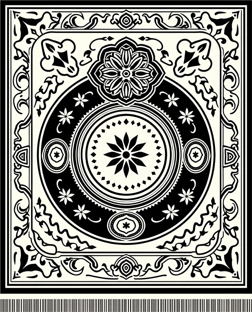 Black Cream Medallion Intricate Artwork Rug