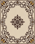 Cream Brown Floral Scroll Medallion Rug