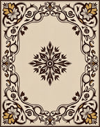 Cream Brown Floral Scroll Medallion Rug