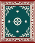 Teal Medallion Bordered Oriental Layout Rug