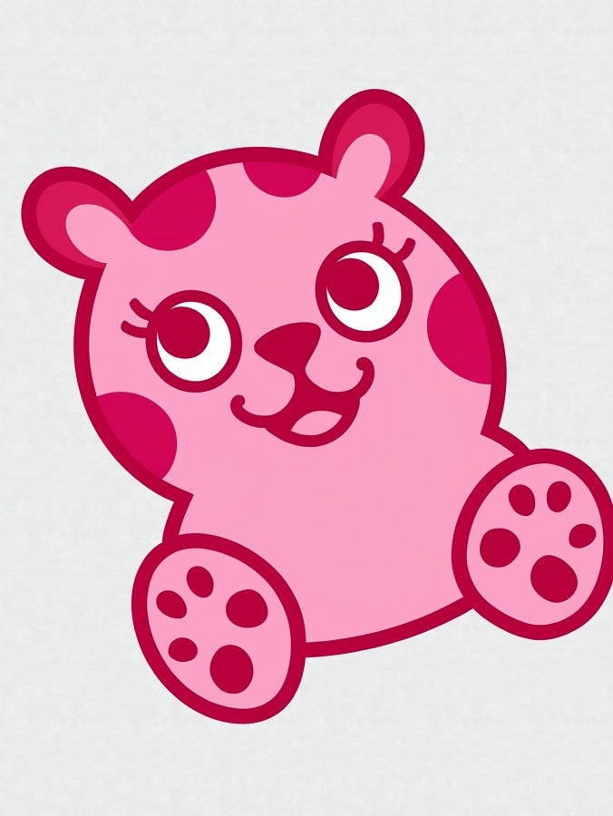 Pink Polka Dot Bear Illustration Rug