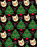 Festive Yellow Cat Christmas Tree Rug