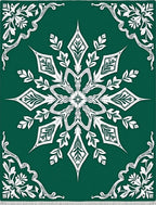 Deep Green White Scrollwork Medallion Rug