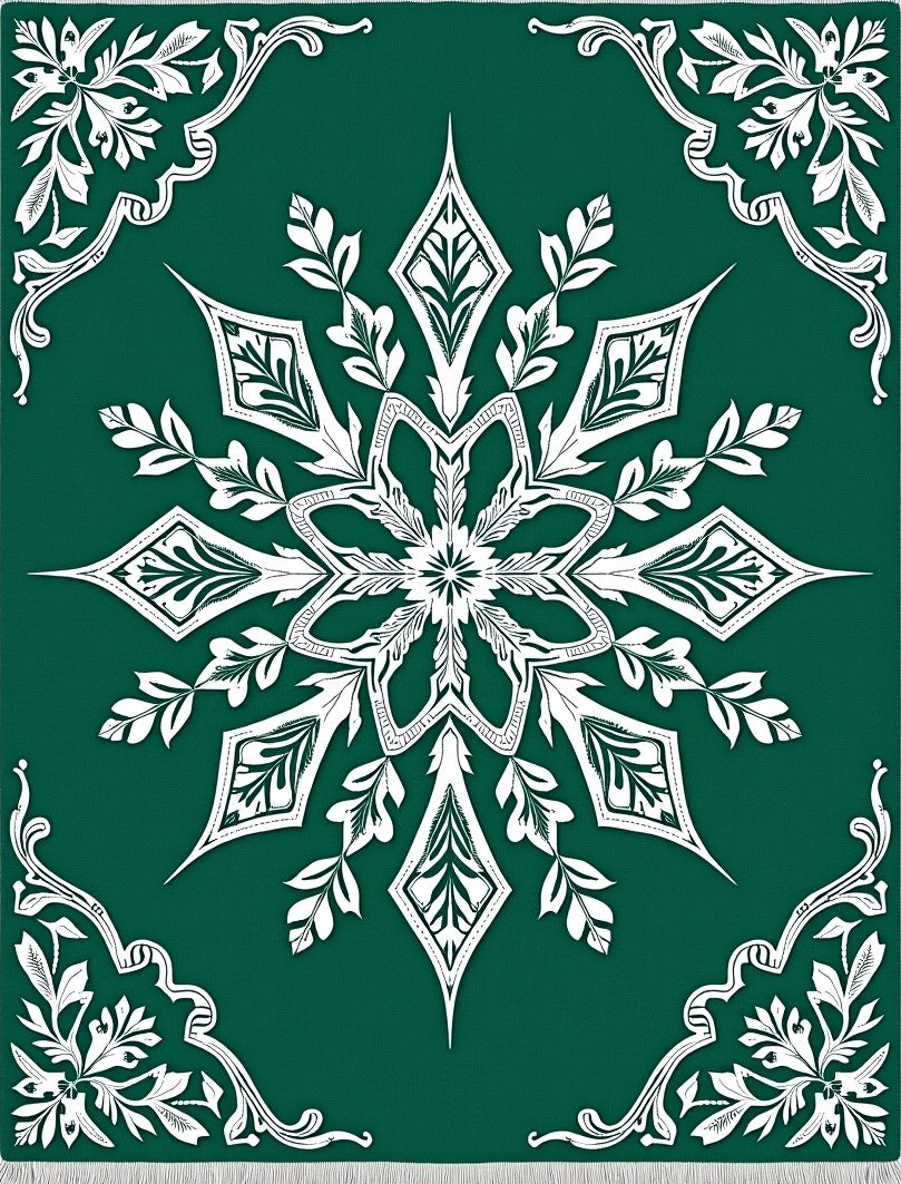 Deep Green White Scrollwork Medallion Rug