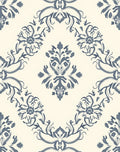 Cream And Navy Damask Medallion Rug