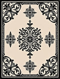 Ornate Black Cream Scrollwork Medallion Rug