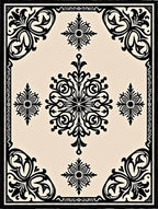 Ornate Black Cream Scrollwork Medallion Rug