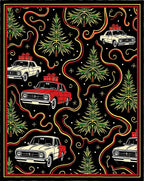 Festive Red Cream Car Christmas Scene Rug