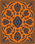 Bold Orange Blue Symmetrical Floral Diamond Rug