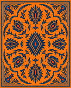 Bold Orange Blue Symmetrical Floral Diamond Rug