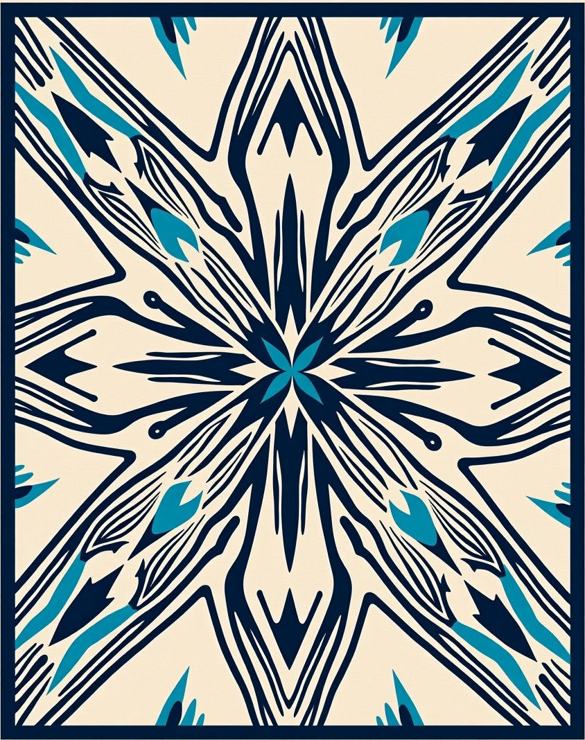 Cream and Navy Bloom Starburst Rug