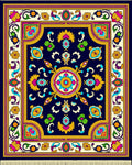 Vibrant Blue Floral Medallion Border Rug