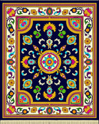 Vibrant Blue Floral Medallion Border Rug