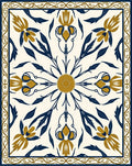 Golden Navy Floral Medallion Border Rug