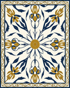 Golden Navy Floral Medallion Border Rug