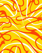 Vibrant Orange Swirl Abstract Flow Rug