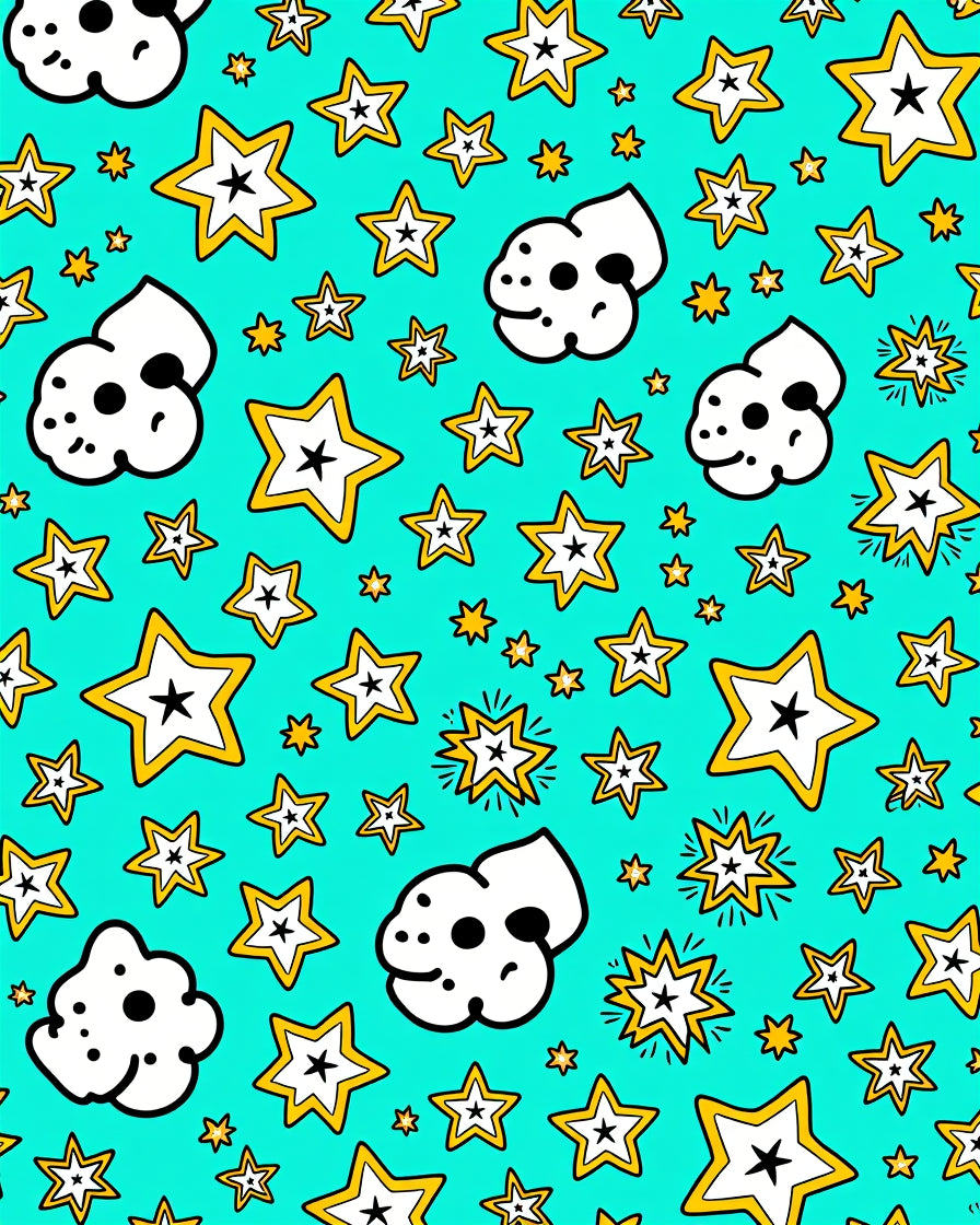 Cartoon Stars and Popcorn Teal Rug