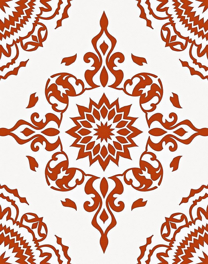 Orange Floral Medallion Symmetry Rug