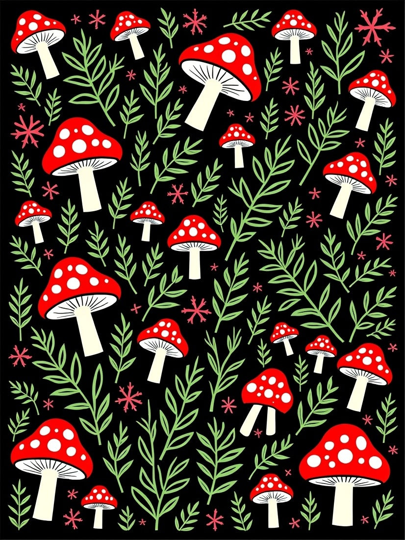 Whimsical Red Mushroom Foliage Rug