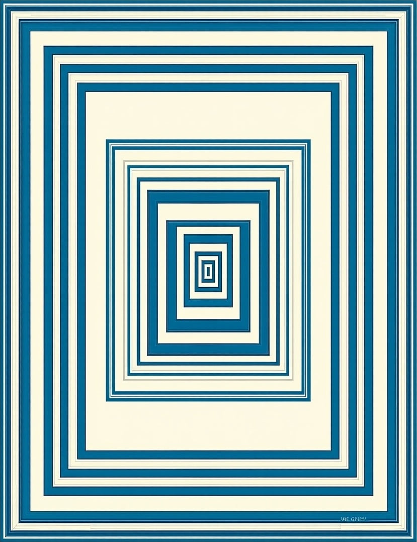 Ocean Blue Concentric Squares Rug