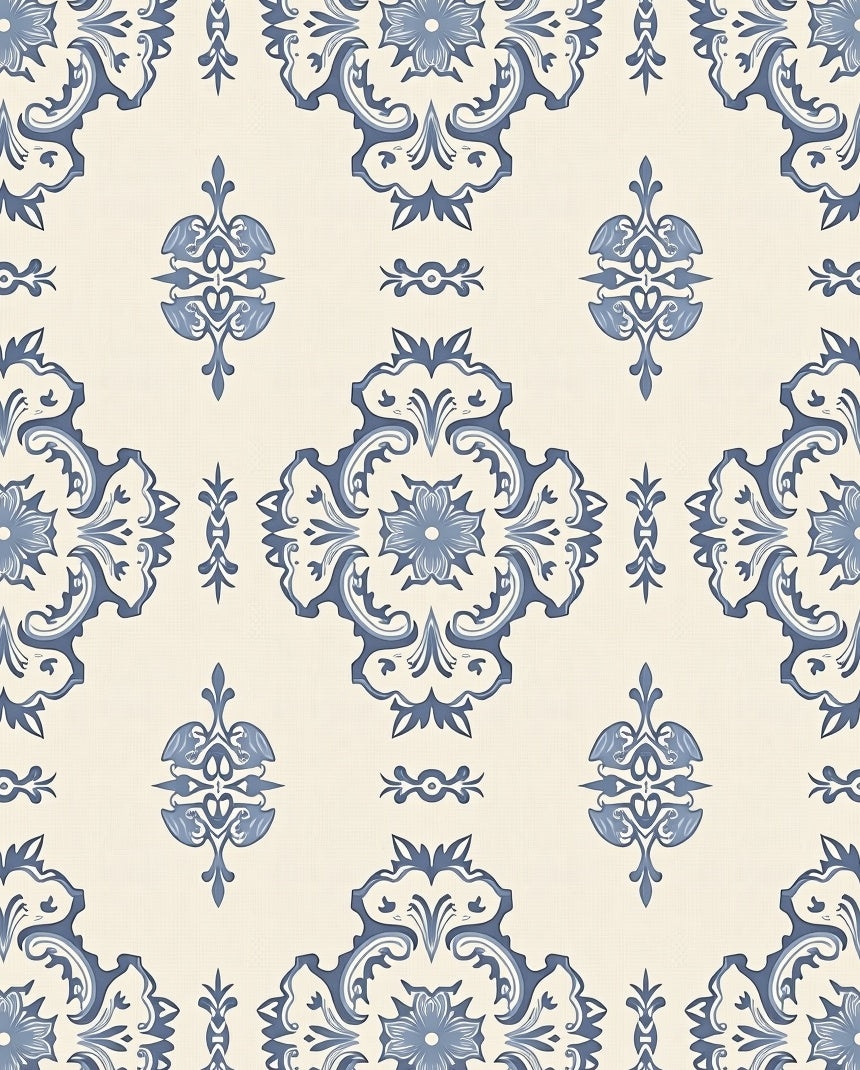 Blue Ivory Classic Floral Medallion Rug