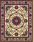Ornate Crimson Blue Medallion Borders Rug