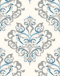 Cream gray blue ornate medallion Rug