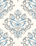 Cream gray blue ornate medallion Rug