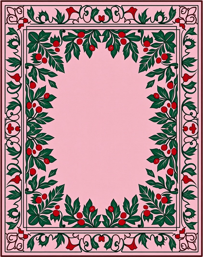 Classic Pink Holly Berry Garland Border Rug