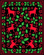 Vibrant Red Green Animal Floral Border Rug