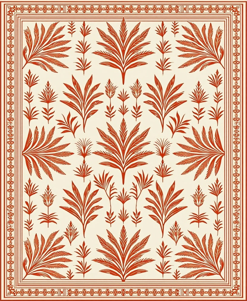 Terracotta Leaf Medallion Border Rug