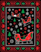 Classic Red Green Sleigh Snowflakes Rug