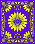 Vibrant Yellow Floral Garden Border Rug