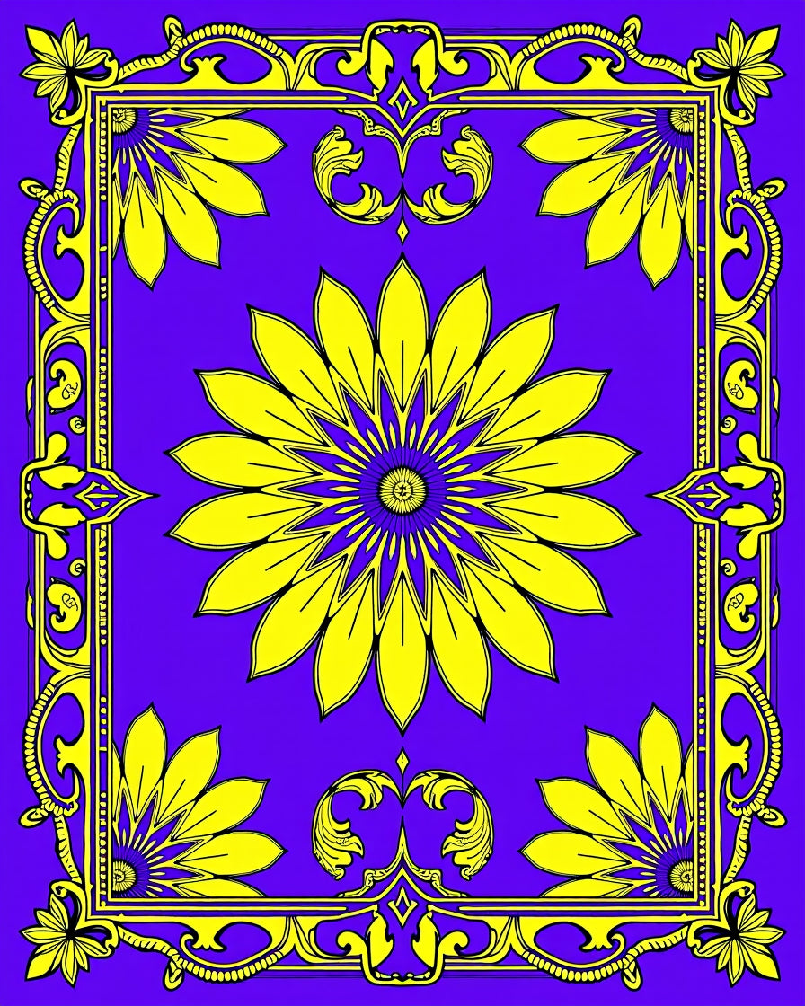 Vibrant Yellow Floral Garden Border Rug