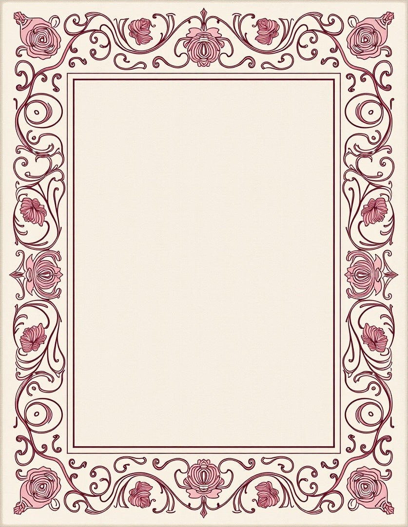 Vintage Pink Rose Scroll Border Rug